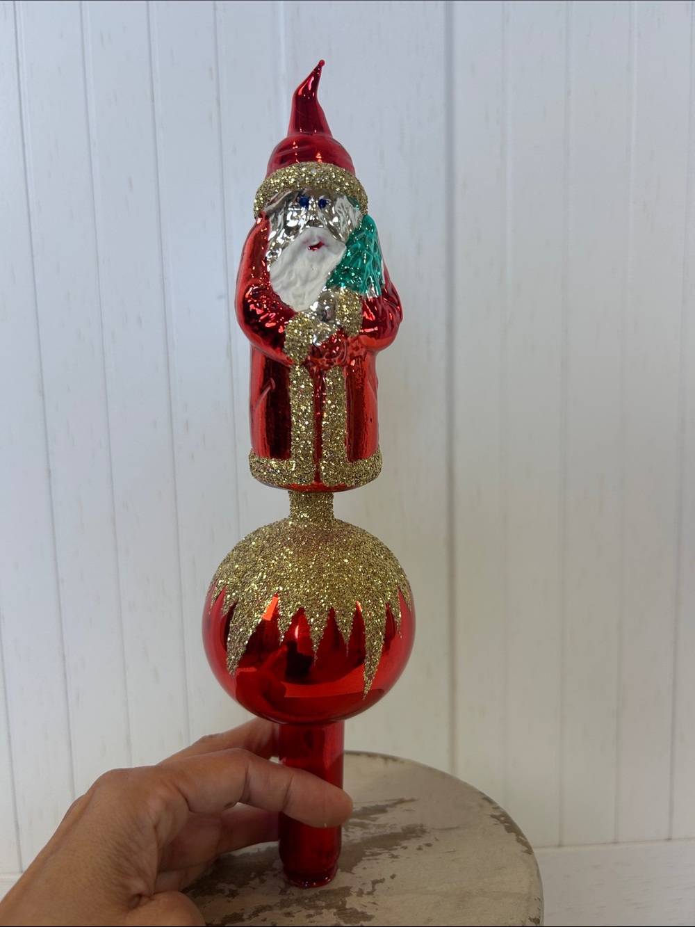 Vintage Hand Blown Glass Santa Christmas Tree Topper Finial 11”